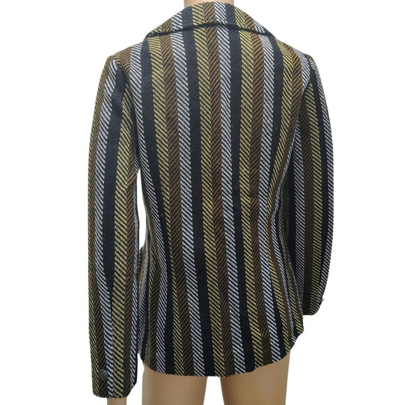 70s Striped Tread Design Fitted Single Breasted Blazer Outside Pockets SZ Small - Picture 3 of 9